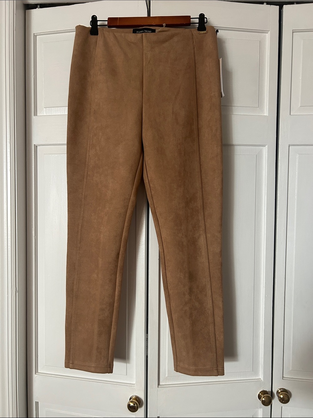 Ivanka Trump Tan Suede-Look Ponte Skinny Pants
